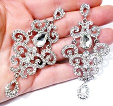 Rhinestone Chandelier Drop Earrings Bridal Prom Pageant Jewelry 3.2 inch Clear
