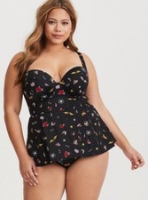 Torrid Underwire Push Up Peplum One Piece Swimsuit Size 1 1X Black Tattoo Dagger