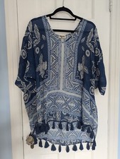 Show Me Your Mumu Blue Sheer Printed Shook Tassel Tunic Top XS Cover Up