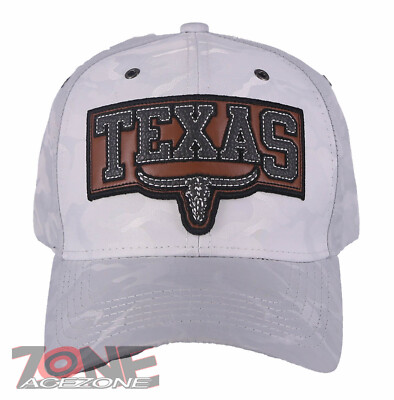 TEXAS TX LONE STAR STATE HORN FAUX LEATHER BASEBALL CAP HAT CAMOUFLAGE ...