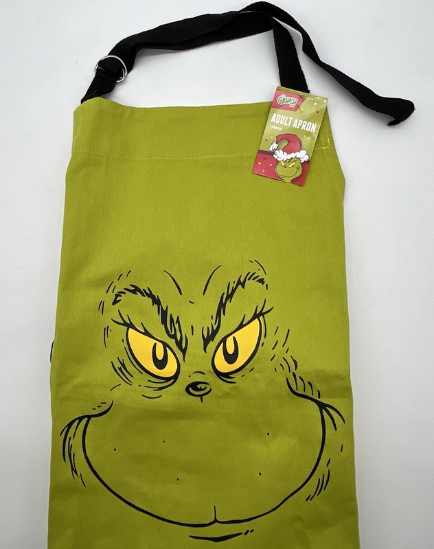 Dr Suess The Grinch Kitchen Apron Green Grinch Face Cooking Apron NEW