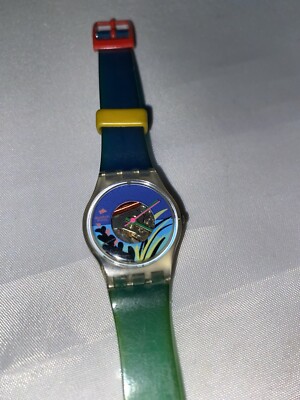 1986 Swatch Watch Black Coral LK101 1986 Palm Coral Green Blue 1986 Swatch Watch Black Coral LK101 1986 Palm Coral Green Blue