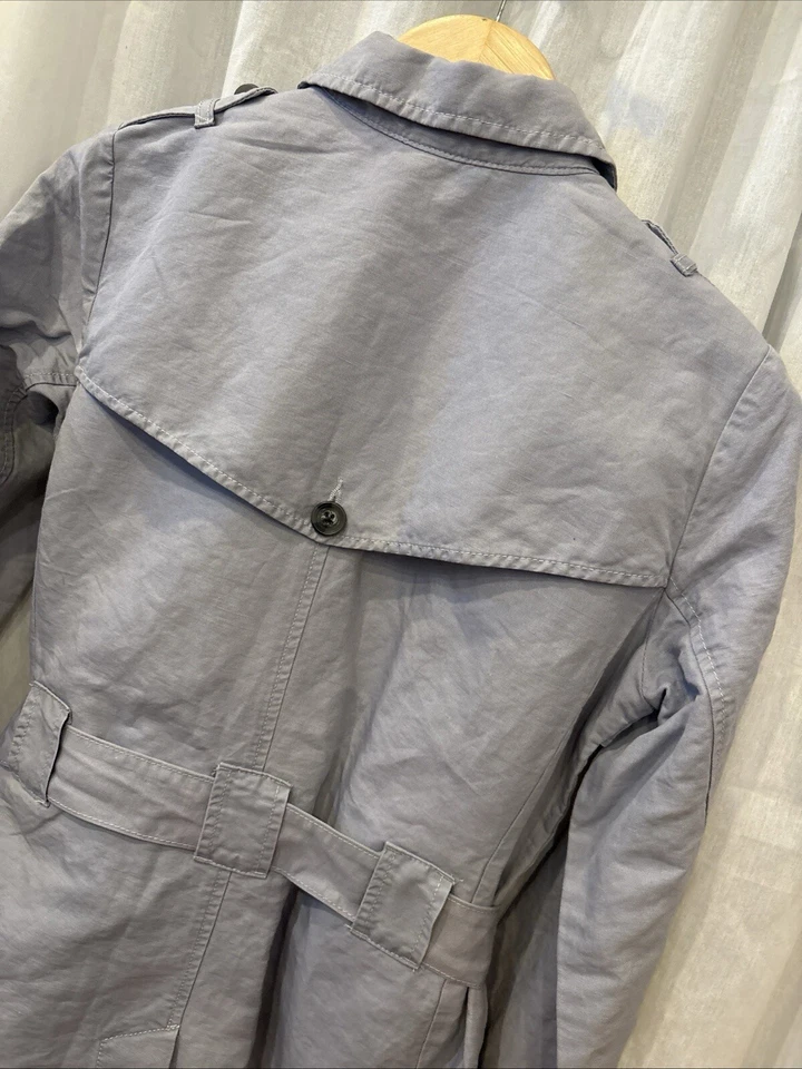 EUC CAbi Blue/Gray Button Front Belted Tanner Trench Coat Womens Small - Image 3 of 4