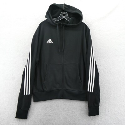Adidas Hoodie Womens Medium Black Full Zip Jacket Fleece Lined Sweatshirt  New