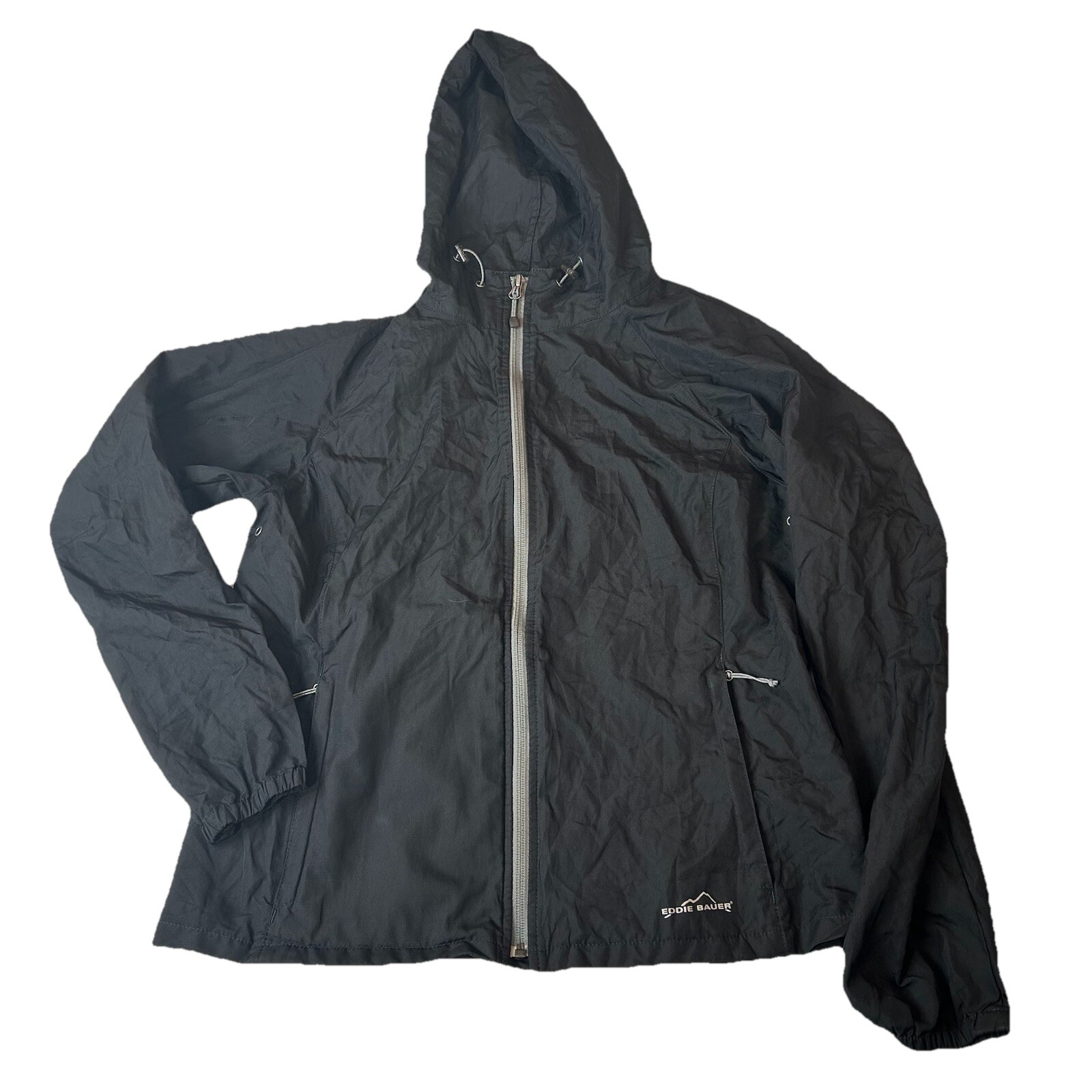 Eddie Bauer Windbreaker Jacket Mens Medium Full-Zip Ventilated Hooded Black