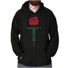 Christian Faith Religious Jesus Cross Rose Hoodie Hooded Sweatshirt Men Women