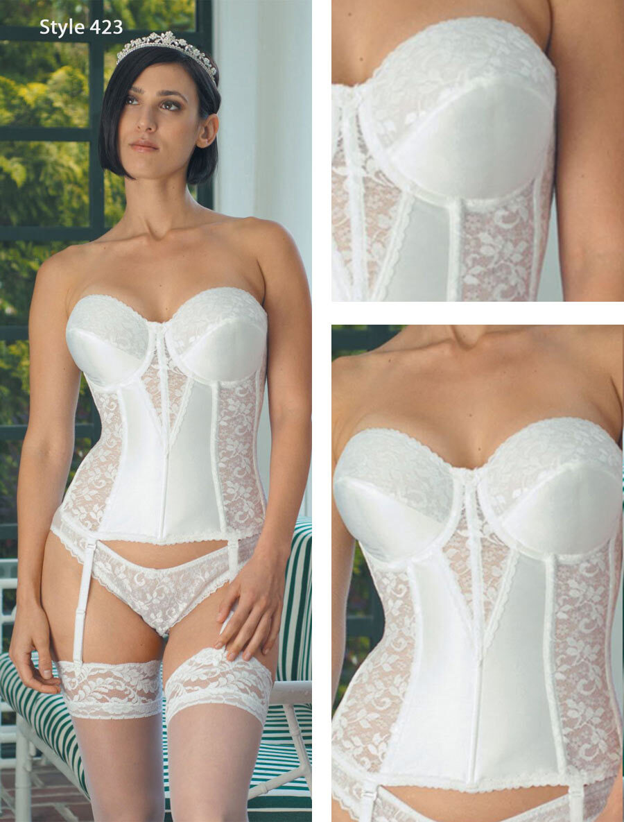 CARNIVAL 423 Spandex L. Ivory Lace Corset Bra Detach Garter Straps
