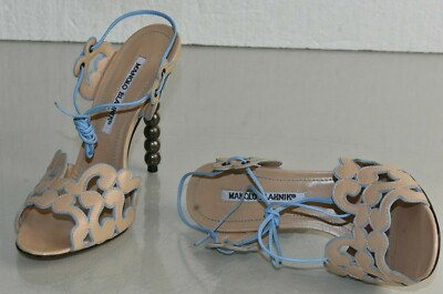 Sandales Talons Manolo Blahnik DUNA - Taille 36 - Beige, Bleu, Nude - Talons Très Hauts - Neuf