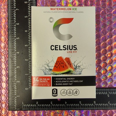 Celsius Watermelon Ice Energy Fitness Powder Green Tea Guarana, 14 Packets New