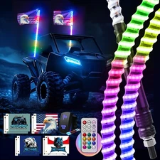 MICTUNING 2Pcs 4FT COB LED RGB Whip Light Spiral Antenna Flow Chasing Whip Light