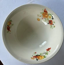 Vintage Homer Laughlin Nautilus Poppy/Rose Round  8 3/4" Serving Bowl, White EXC