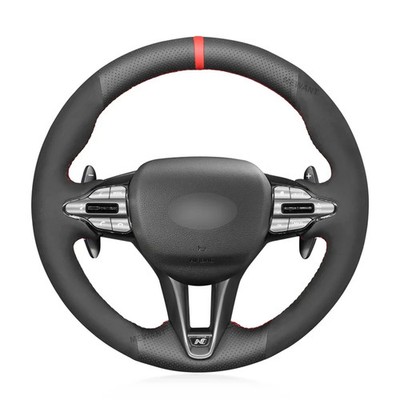 Black Suede Genuine Leather Steering Wheel Covers for Hyundai Veloster N i30 N