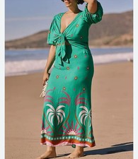 Beach Riot For Anthropologie Marta Midi Dress 1X Green Resort Wear Boho XL