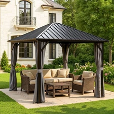 10'x10' Aluminum Gazebo Steel Canopy Roof Outdoor Permanent Hardtop Gazebo