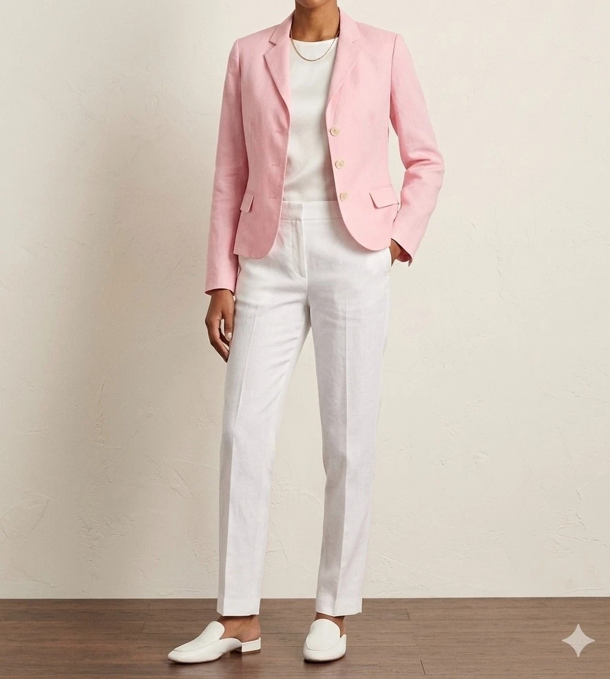 Lauren Ralph Lauren Pink Silk & Linen Three Button Blazer Size 12