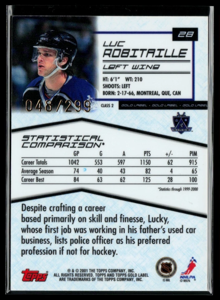 2000-01 Topps Gold Label Class 2 Gold #28 Luc Robitaille 048/299 - Image 2 of 2