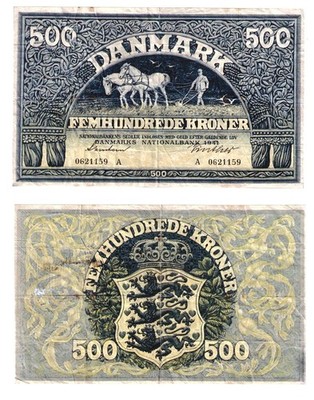 u Reproduction Note Denmark 500 crown krone krona 1941 Pick #34    673