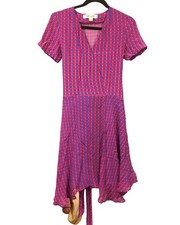 Diane Von Furstenburg Silk Vintage Style Pink Blue Chain Link Wrap Dress 8 US 4