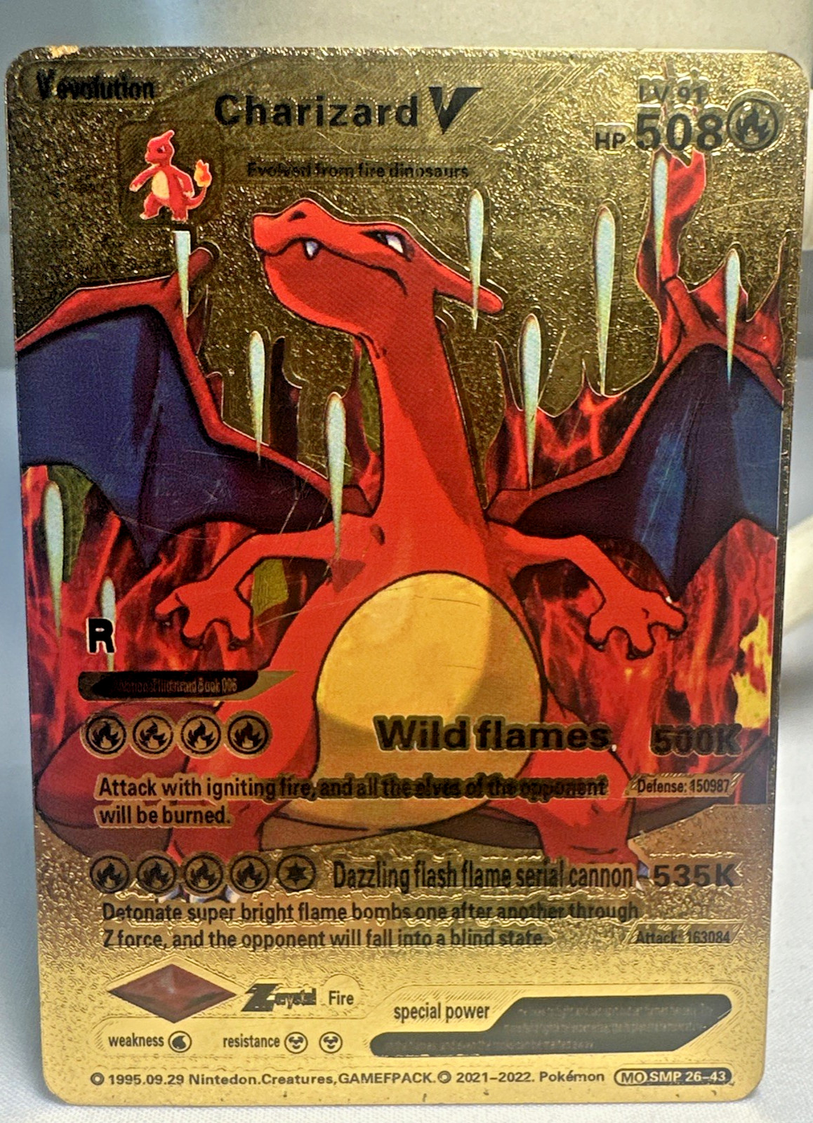 Pokemon Charizard V Gold Foil Card 508HP Wild Flames Fan Art Custom Novelty LP