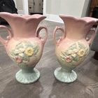 1943 Hull Art Pottery Hand Painted “wildflower” 2 Double Handle Vase 99-10 1/2