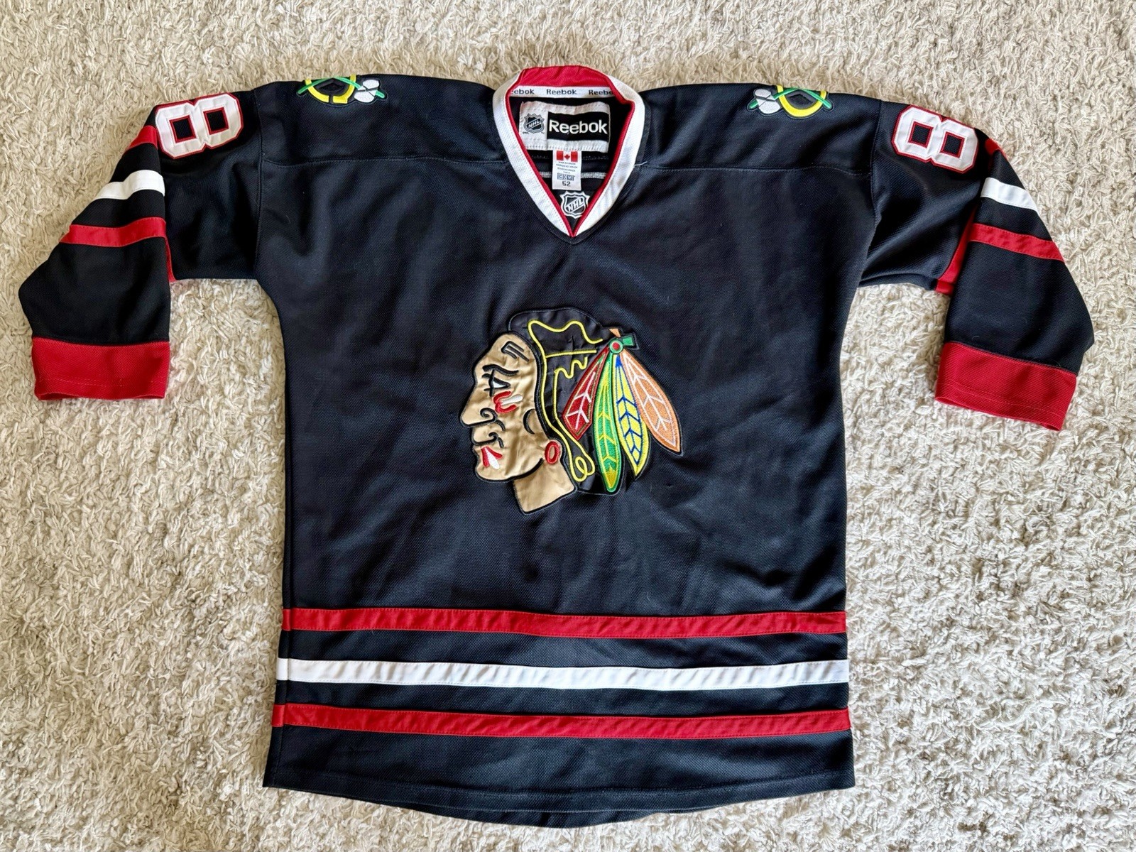 Reebok Chicago Blackhawks NHL Patrick Kane #88 Jersey Black Red White Size 52