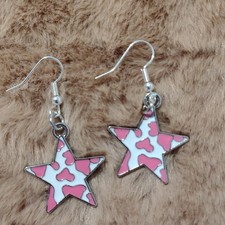 Pink Enamel Star Dangle Hook Earrings Silver ...