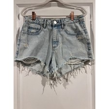 Garage Festival Denim Shorts Light Wash Distressed Frayed Hem Womens Size 5