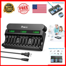 AA AAA 9V Battery Charger 12 Bay NiMH Smart LCD Individual Slots Rechargeable