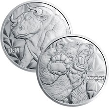 2 oz. Golden State Mint Silver Round Bull/Bear .999 Fine 82.26 per troy oz