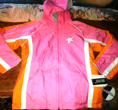 New nwt Amy Byer reversible girls 14 jacket windbreaker Spring pink orange gray