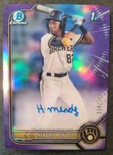 2022 Bowman Chrome Hendry Mendez Purple Refractor Auto 114/250 Brewers #CPA-HM