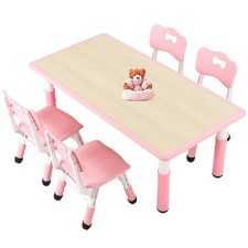 Kids Table and 4 Chairs Set for Ages 3-8, Height Adjustable Toddler Table and...