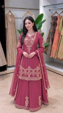Indian Designer Crepe Silk Kurta Palazzo With Dupatta For Function Wear