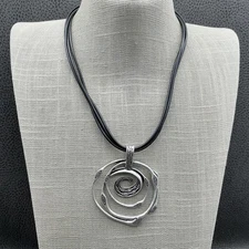 Premier Designs Statement Spiral Pendant Necklace Black Multi Cord Silver Tone