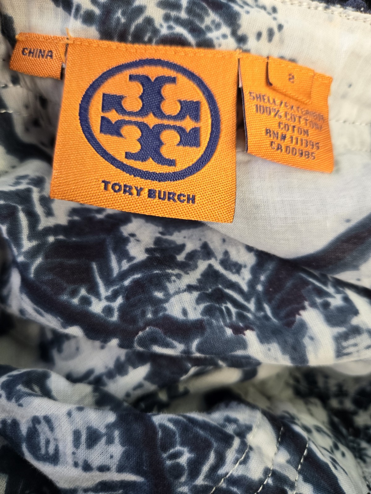 *Tory Burch Stephanie Women's 2 Mirror-Embellished Tunic Top White Navy Tie Dye  thumbnail 5