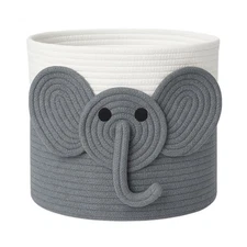 Elephant Toy Storage Basket Cotton Rope Laundry Basket for Kids, Soft & Durab...