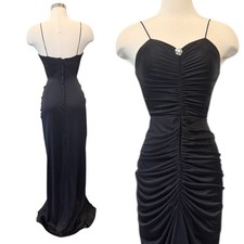 Frederick s of Hollywood Silky Satin Black Vintage Wiggle Maxi Gown Column Dress