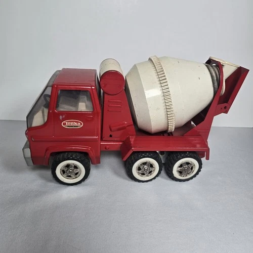 Vintage 1960's Tonka Red Cement Mixer Concrete Pressed Steel Truck Turbine Spins