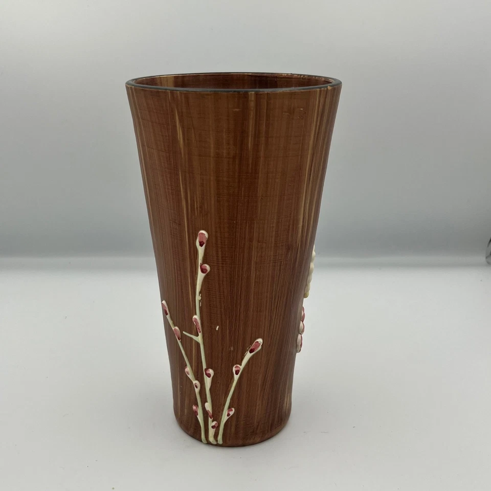 Винтажная ваза с цветочным рисунком ручной росписи сделано в Италии, коричневый вид из древесины и зерна - Изображение 4 из 4