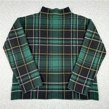 Ann Taylor Womens Green Black Plaid Mock Neck Sweater Cotton Blend Size M