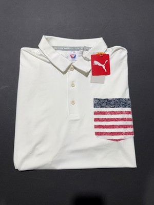 NWT MEN'S PUMA VOLITION PAISLEY POCKET POLO, SIZE: L, COLOR: WHITE (M4.29)