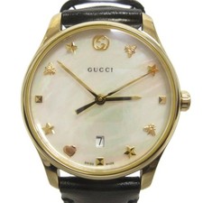 GUCCI Watch Analog Quartz 3 Hand Date 126.5 Leather Shell Dial White Black Watch