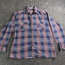 Vintage Dickies Flannel Shirt Mens Med Red Blue Plaid Button Up Work Lumberjack