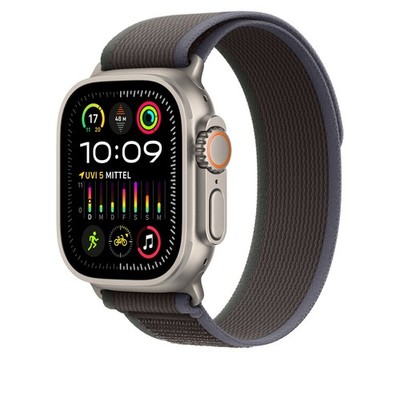 Apple Watch Ultra 2 49mm Titangehäuse mit Trail Loop - Blau/Schwarz, S/M (GPS +