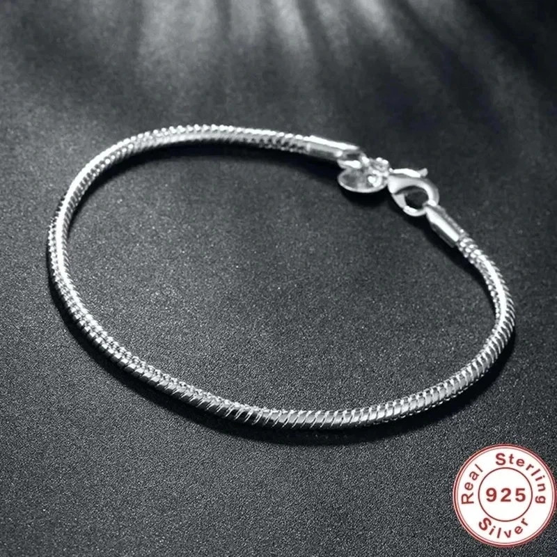 925 Sterling Silver Snake Chain Bracelet Women Smooth Charm Jewelry Handmade