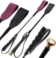 Piece Set 18" Gold and Purple Riding Horse Crop  Genuine Leather Jump Bat To...