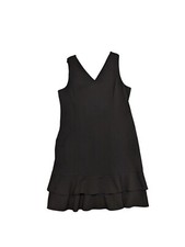 Nine West Womens Black Sleeveless Zip Up Shift Ruffle Dress Size 16