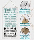 Bathroom Rules Wood Decor Sign, Toilet Rules, Hanging Printed Wooden Plaque Déco