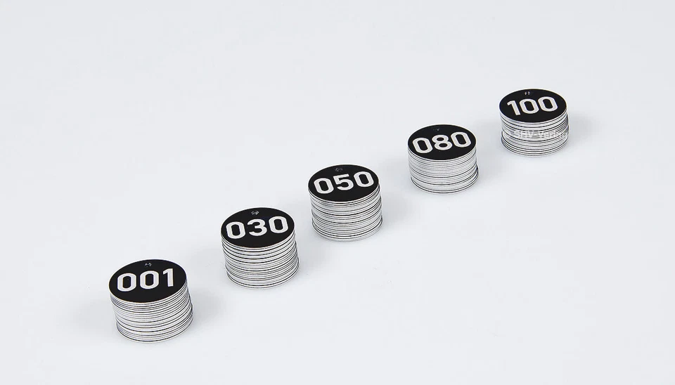 Sellos de árbol de aluminio placas de árbol números de árbol ø 30 mm negro, grabado láser, 100 piezas Foto 2 de 4