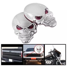 (2 Pack) 3D Metal Punisher Skull Emblem Decal Motorcycle Bike Badge Silver 
